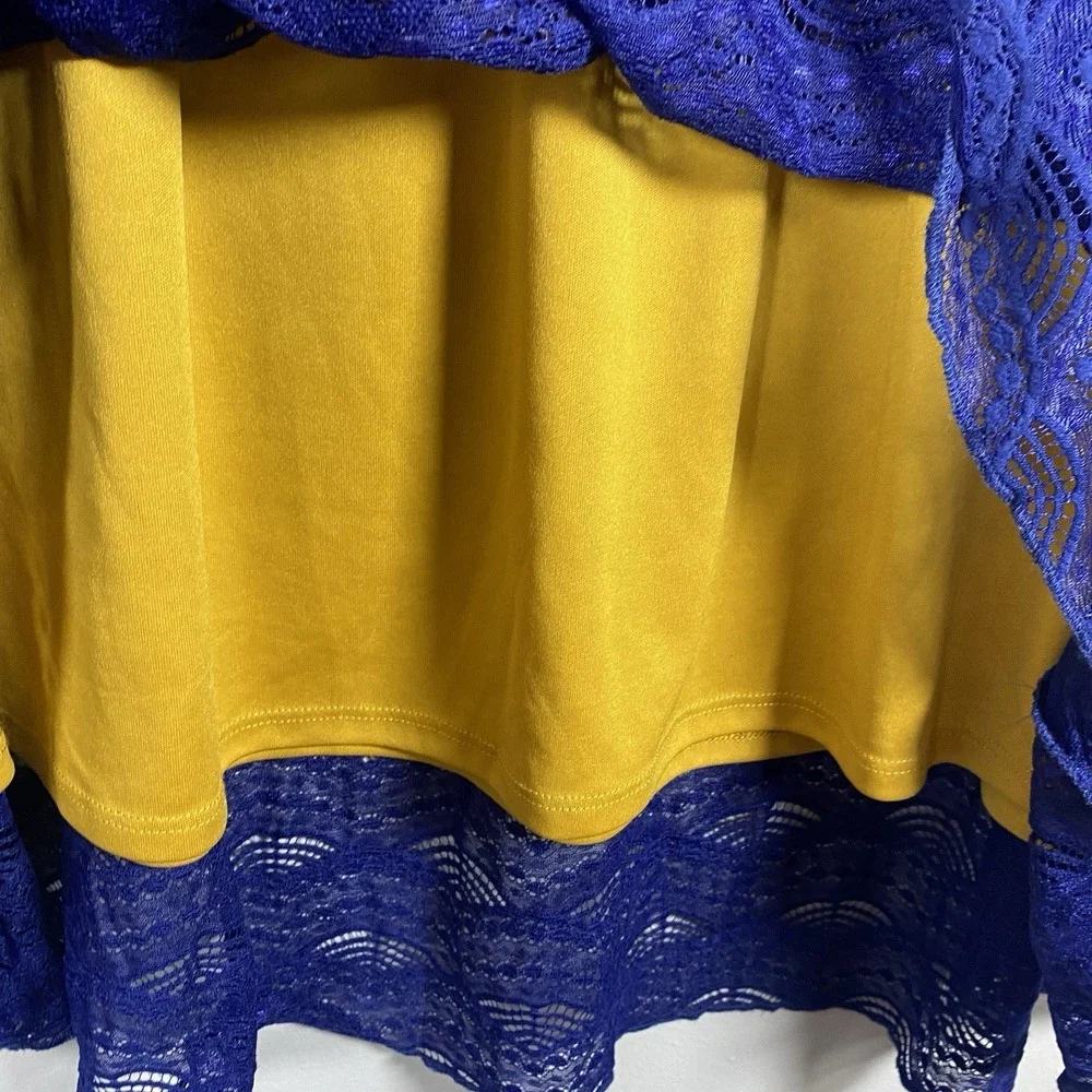 Lularoe‎ Womens Lola Skirt Size XL Blue Yellow Lace Overlay Knee Length Office